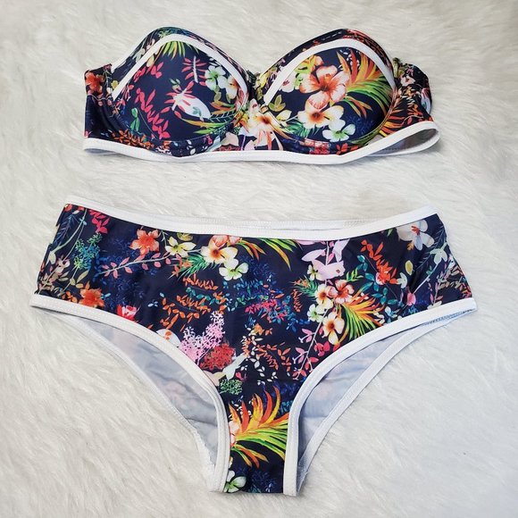 unknown Other - NWOT Tropical Floral Bikini with Push Up Bra, S
